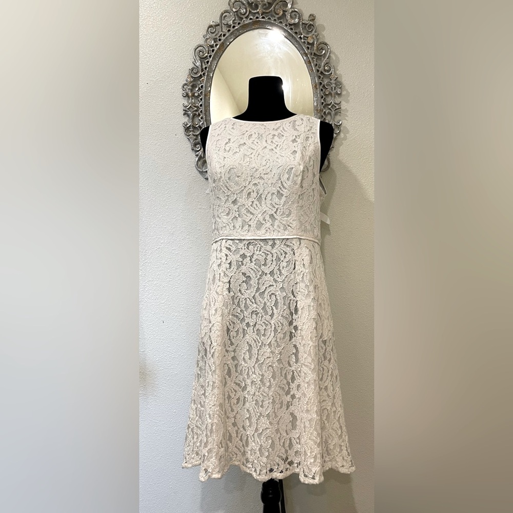 Adrianna Papell white lace knee length dress size 14.